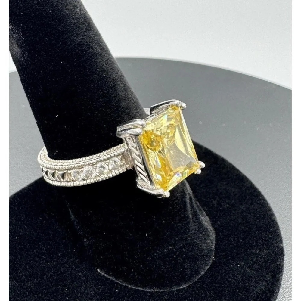 Charles Winston Sterling Silver 925 CWE Large Faceted Yellow CZ Ring‎ Size 10